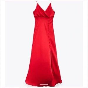 NWT ZARA SS21 RED SATIN LINGERIE STYLE MIDI DRESS 8116/845 Sz M